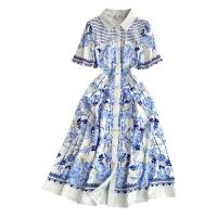 Chiffon long style One-piece Dress slimming & breathable printed floral blue PC