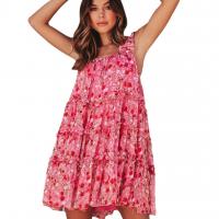 Polyester A-line Slip Dress backless printed shivering pink PC