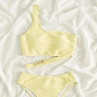 Polyester Tankinis Set & two piece & One Shoulder Solid yellow Set