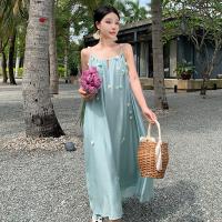 Polyester Slip Dress backless & loose floral blue PC