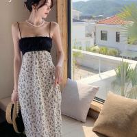 Polyester Waist-controlled Slip Dress backless shivering white and black PC