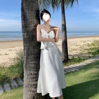 Polyester Waist-controlled & long style Slip Dress Solid white PC