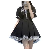 Lace & Polyester High Waist One-piece Dress slimming patchwork shivering black PC