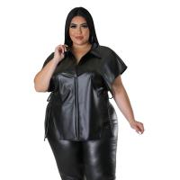 Polyester Plus Size Women Short Sleeve Shirt & loose Solid PC