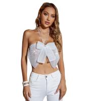 Glass Rhinestone & Plastic Slim Camisole see through look & backless & hollow iron-on white : PC