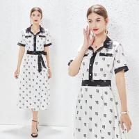 Polyester Waist-controlled & Soft & long style One-piece Dress & breathable printed letter white PC