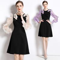 Polyester Waist-controlled & Slim One-piece Dress see through look & slimming embroider floral PC