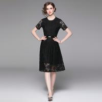 Polyester Waist-controlled & Slim & long style One-piece Dress double layer & hollow Solid black PC