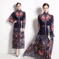 Polyester Soft & long style One-piece Dress & loose & breathable printed shivering black PC