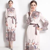Polyester Soft & long style & High Waist One-piece Dress & breathable printed Solid beige PC