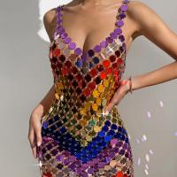 Metal & Acrylic Backless Dress deep V & backless patchwork multi-colored : PC