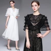 Polyester Waist-controlled & Soft One-piece Dress see through look & double layer crochet Solid PC