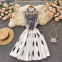 Polyester High Waist One-piece Dress embroidered white PC