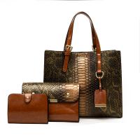 PU Leather Vintage Bag Suit large capacity & soft surface & attached with hanging strap & three piece snakeskin pattern Set