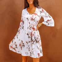 Polyester One-piece Dress & loose printed shivering white PC