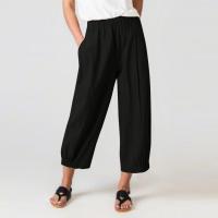 Cotton Nine Point Pants & Plus Size & High Waist Women Long Trousers patchwork Solid PC