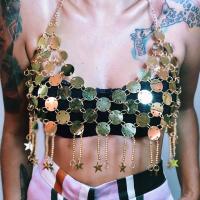 Acrylic & Zinc Alloy Tassels Sleeveless Nightclub Top backless patchwork gold : PC