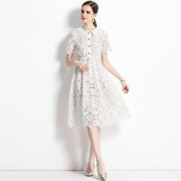 Gauze Slim One-piece Dress double layer & hollow & breathable crochet floral white PC