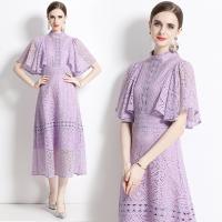 Gauze Soft One-piece Dress double layer & hollow & breathable crochet shivering purple PC