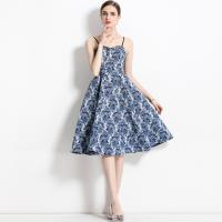 Gauze Waist-controlled & Slim One-piece Dress large hem design printed floral PC