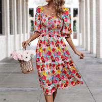 Polyester Waist-controlled & Slim One-piece Dress & breathable printed shivering PC