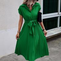 Polyester Waist-controlled & Slim & Pleated One-piece Dress & breathable ruffles Solid PC