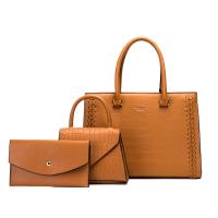 PU Leather Bag Suit large capacity & soft surface & attached with hanging strap & three piece Stone Grain Set