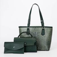 PU Leather Vintage Bag Suit with hanging ornament & large capacity & soft surface & three piece crocodile grain Set