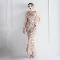 Sequin & Polyester Slim Long Evening Dress embroidered PC