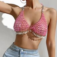 Metal & Acrylic & Plastic Pearl Waist-controlled & Slim Camisole midriff-baring & deep V & backless & off shoulder & hollow patchwork Solid pink : PC