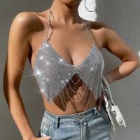Metal Slim Camisole midriff-baring & deep V & backless & off shoulder & hollow Metal iron-on Solid silver PC