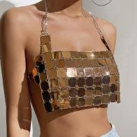Acrylic Sleeveless Nightclub Top midriff-baring & backless patchwork Solid gold : PC