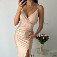 Polyester Waist-controlled One-piece Dress slimming & side slit & skinny style stretchable Solid PC