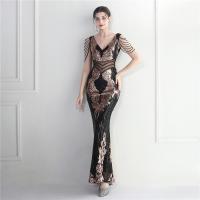 Sequin & Polyester Slim & Mermaid Long Evening Dress deep V embroidered PC