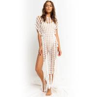 Polyester Tassels Swimming Cover Ups see through look & hollow Solid white : PC