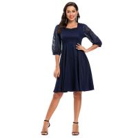 Polyester Waist-controlled One-piece Dress slimming Navy Blue PC