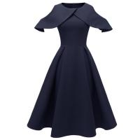 Polyester Waist-controlled One-piece Dress slimming Solid Navy Blue PC