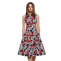 Polyester Waist-controlled One-piece Dress slimming printed floral red and black PC