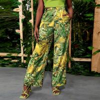 Polyester Women Long Trousers & loose printed green PC