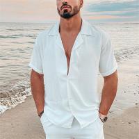 Mixed Fabric Men Short Sleeve Casual Shirt slimming & loose & breathable Solid white PC