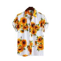 Mixed Fabric Men Short Sleeve Casual Shirt hardwearing & slimming & loose & breathable printed floral PC