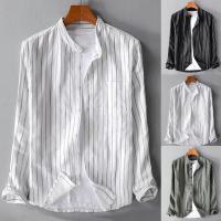 Mixed Fabric Men Long Sleeve Casual Shirts hardwearing & slimming & loose & breathable printed striped PC