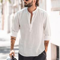 Cotton Men Long Sleeve Casual Shirts & sweat absorption & loose & breathable Solid PC