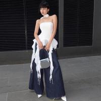 Polyester scallop Tube Top midriff-baring & off shoulder & breathable stretchable Solid white PC
