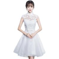 Polyester Waist-controlled & Slim Short Evening Dress see through look patchwork Solid white PC