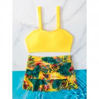Polyester Girl Kids Two-piece Swimsuit & two piece printed yellow Set
