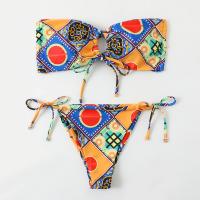 Spandex & Polyester Bikini backless & tube & padded printed Set