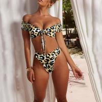 Polyester Bikini & two piece & off shoulder printed leopard Set