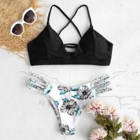 Polyester Lace Up Bikini & two piece printed floral Set