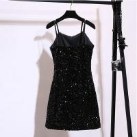 Polyester Plus Size Slip Dress & above knee Sequin Solid PC
